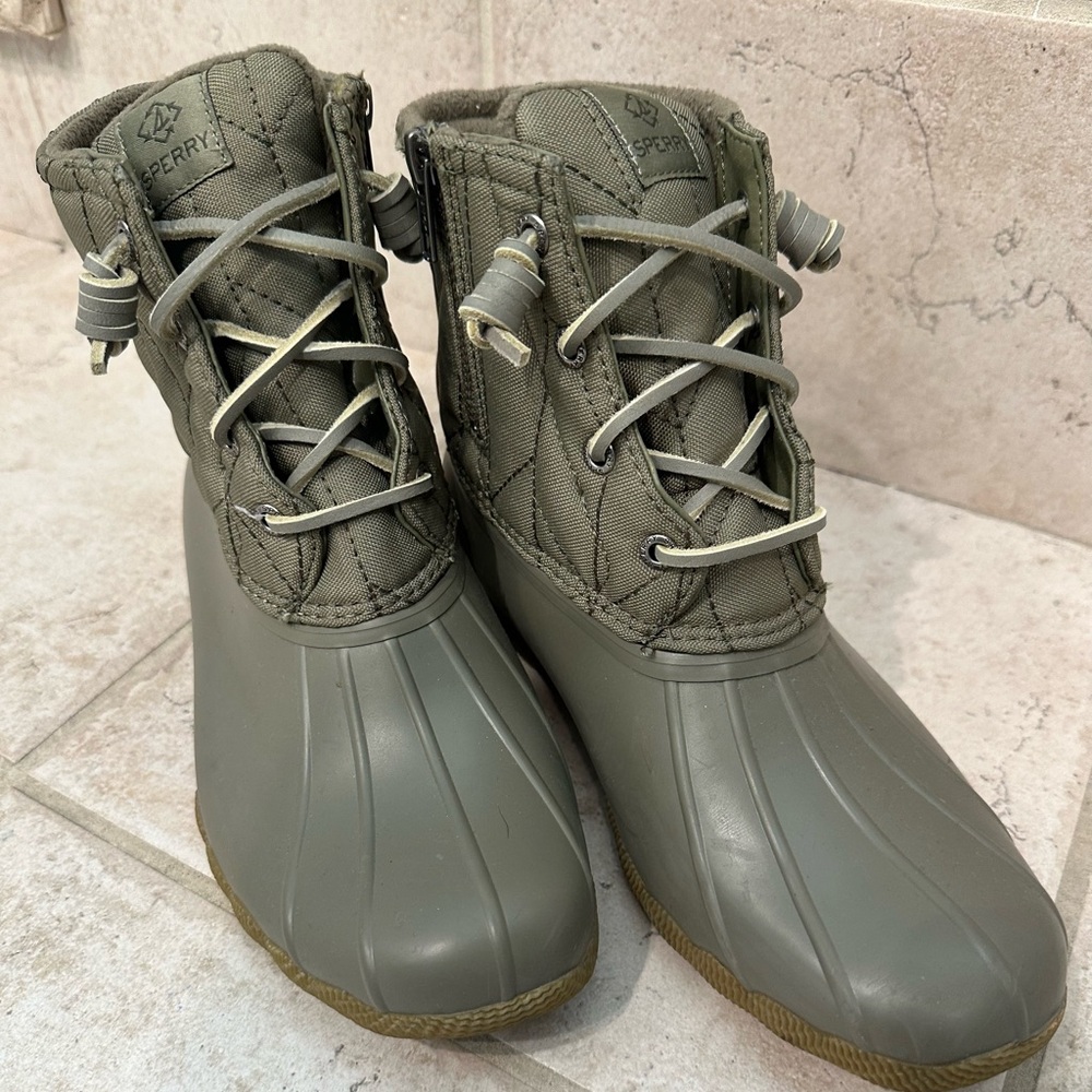 Sperry Khaki Lace-Up Duck Boots